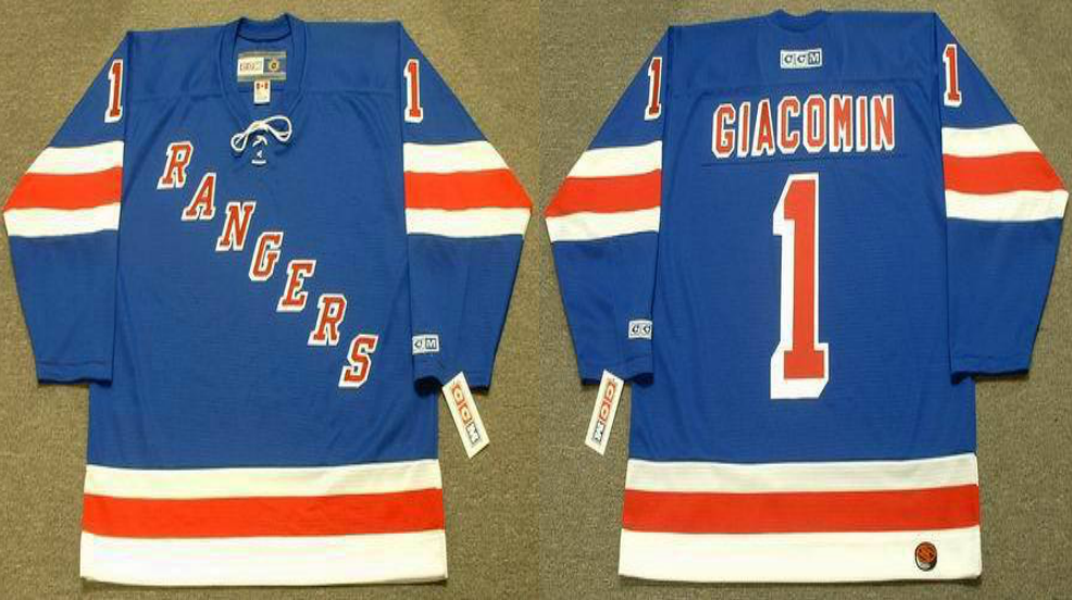 2019 Men New York Rangers 1 Giacomin blue CCM NHL jerseys